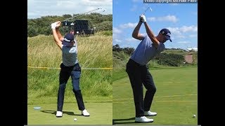 Justin Thomas golf swing  Long Iron faceon amp downtheline July 2017 [upl. by Htezzil]